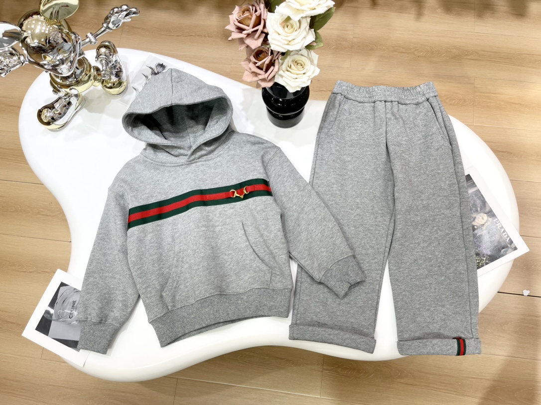 Gucci Clothing Hoodies Kids Clothes Two Piece Outfits & Matching Sets High Quality Designer
 Grey Pink Splicing Kids Boy Girl Fall Collection Hooded Top