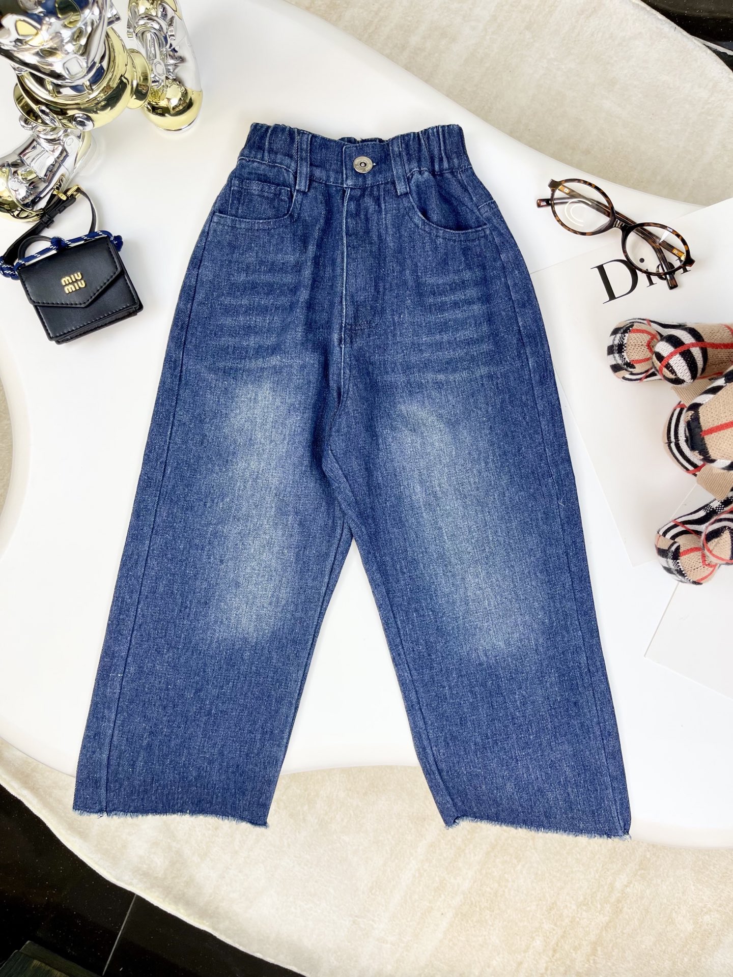 Miu Miu 2025 Fall/Winter Kids Denim Jeans - Washed Blue, High-Quality