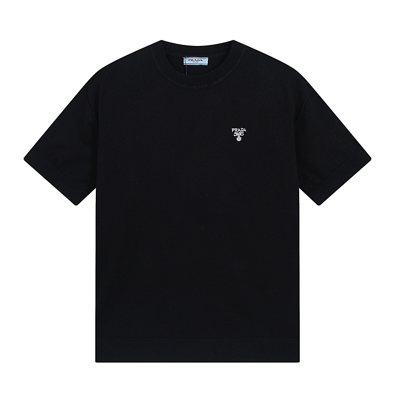 Prada Clothing T-Shirt Buy the Best High Quality Replica
 Black Blue White Embroidery Unisex Cotton Knitted Knitting Spring/Summer Collection Short Sleeve