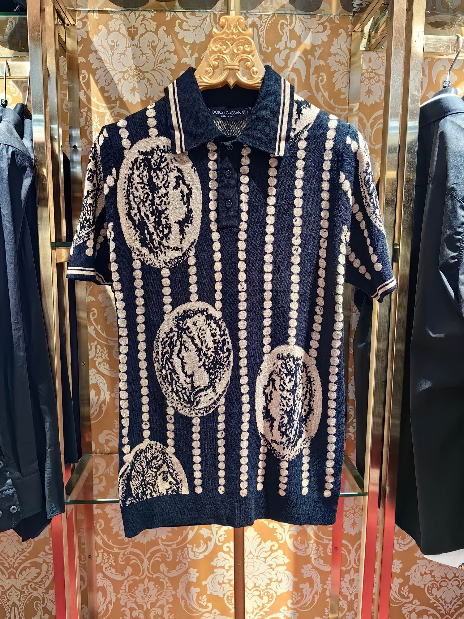 DOLCE & GABBANA Jersey Knit Polo Shirt with Roman Coin Print 1 a1742895079096 6308