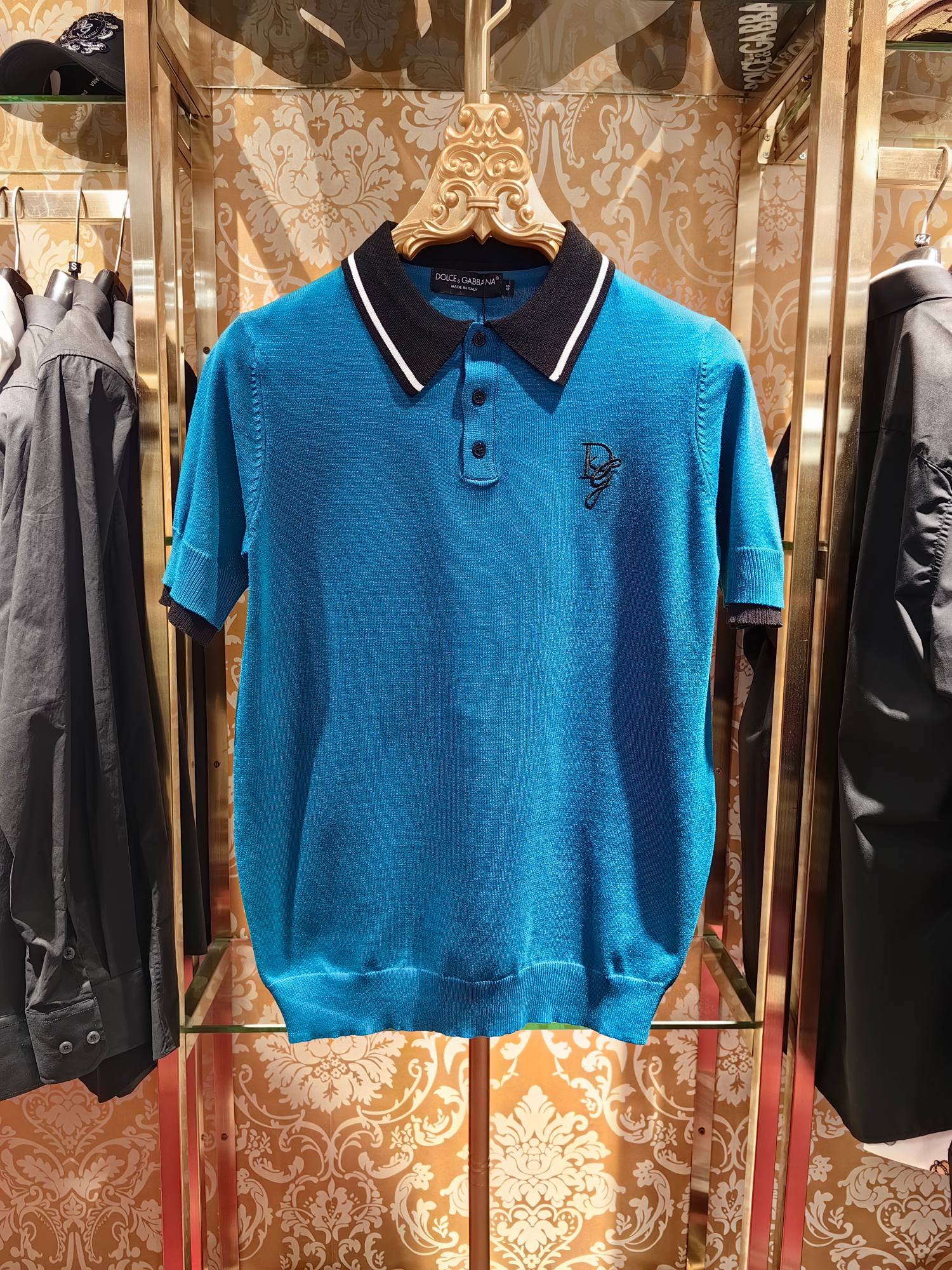 DOLCE & GABBANA Men's Blue Jersey Knit Polo Shirt with DG Embroidery 1 a1743054179916 7457