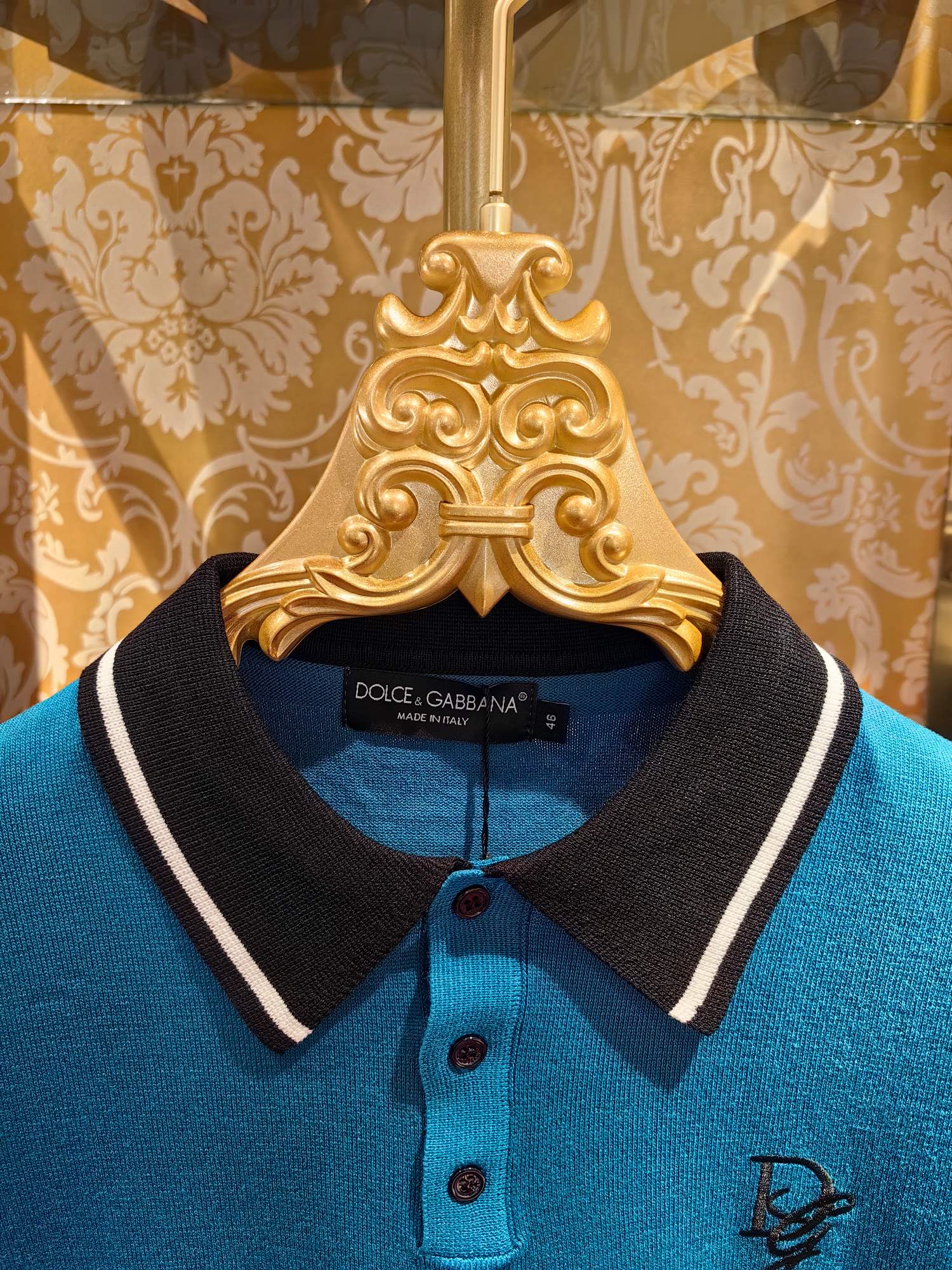 DOLCE & GABBANA Men's Blue Jersey Knit Polo Shirt with DG Embroidery 3 a1743054179966 0876