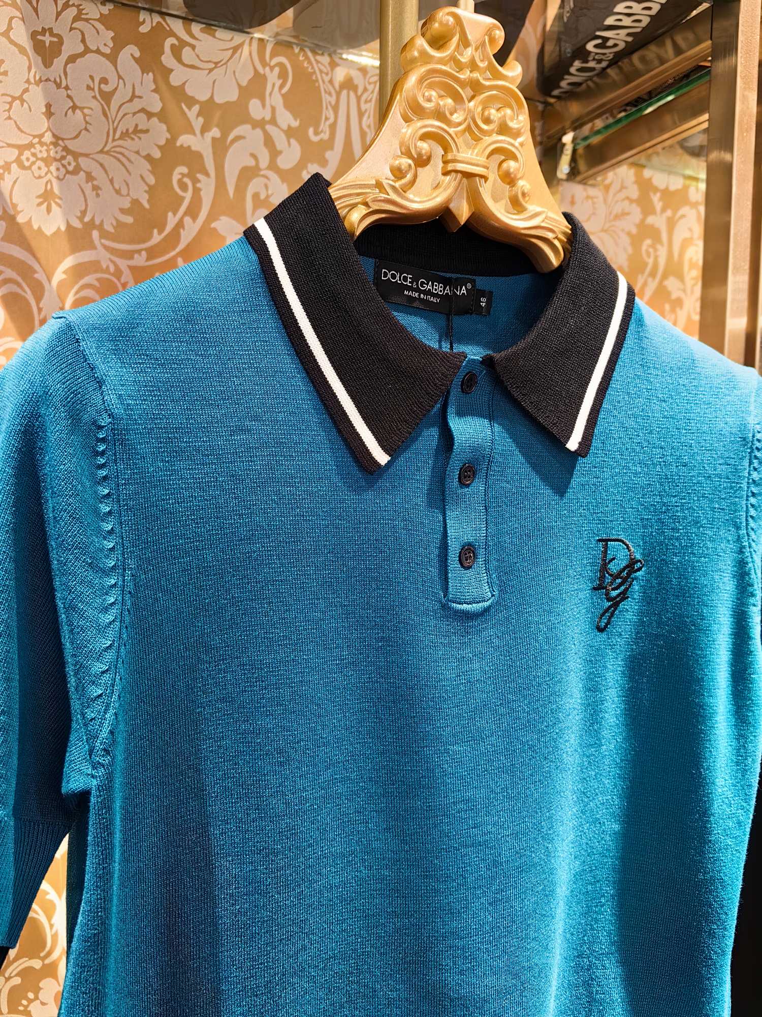 DOLCE & GABBANA Men's Blue Jersey Knit Polo Shirt with DG Embroidery 2 a1743054180097 0031