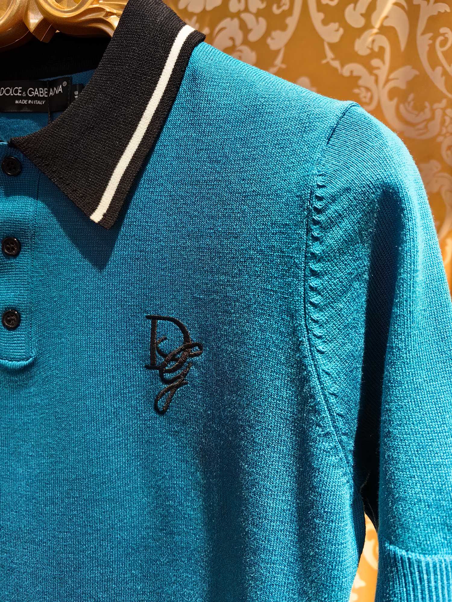 DOLCE & GABBANA Men's Blue Jersey Knit Polo Shirt with DG Embroidery 4 a1743054180283 3556