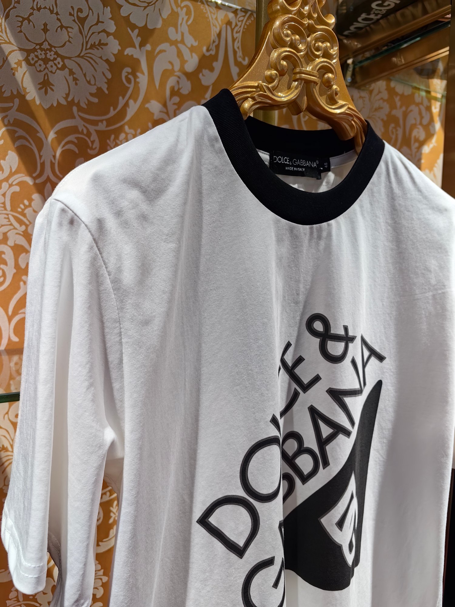 Dolce & Gabbana Men's White Cotton T-Shirt with Black Logo Print 2 a1743246351978 0322