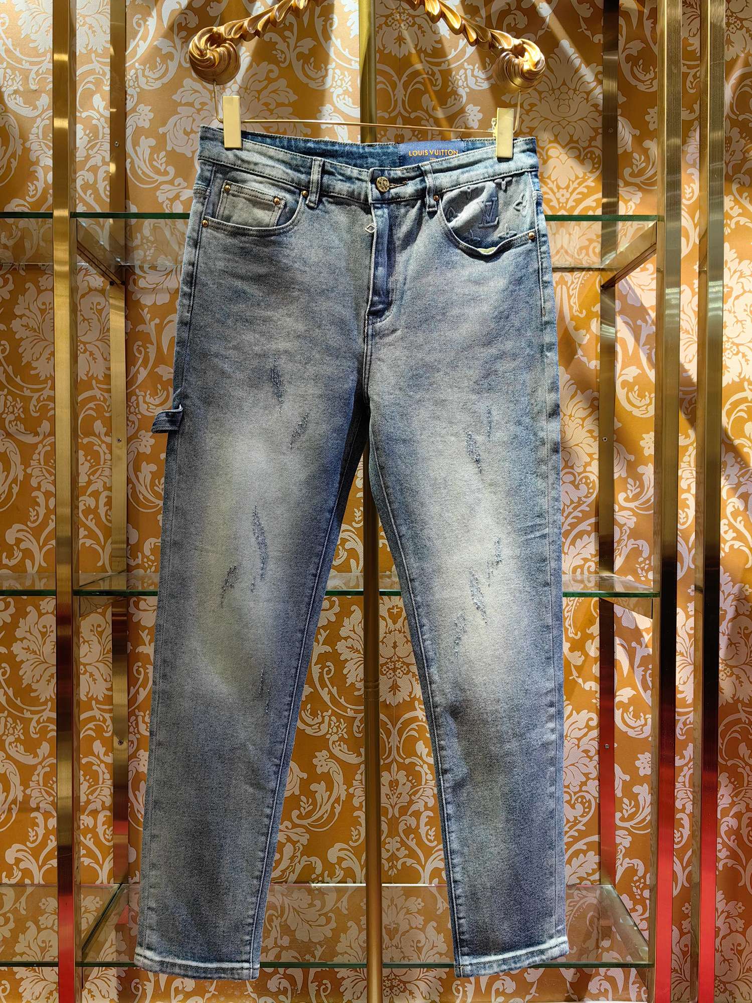 Louis Vuitton经典logo牛仔裤 - 高級水洗デザイン