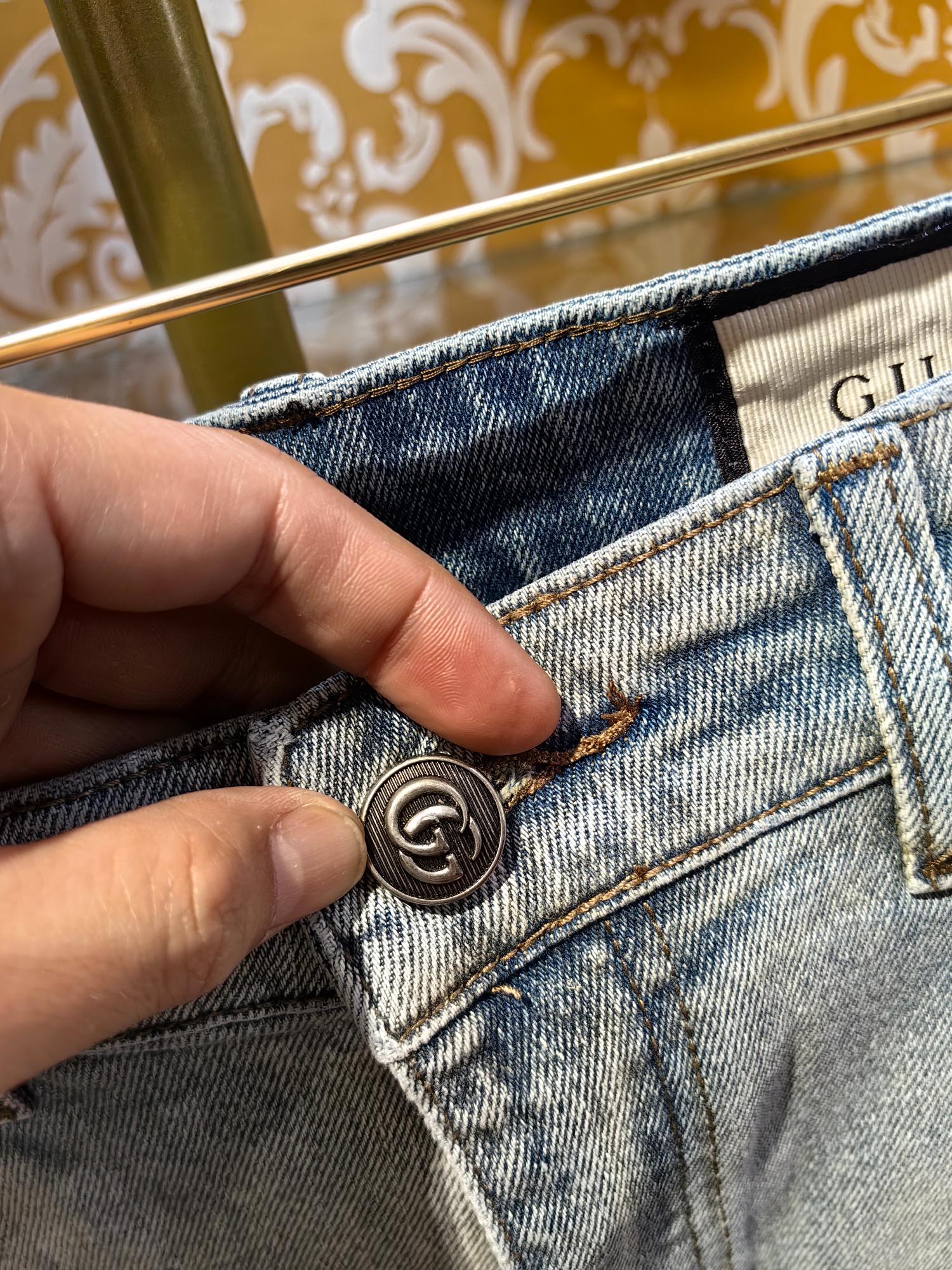 GUCCI p400専柜同步 高品質刺繍デニムパンツ