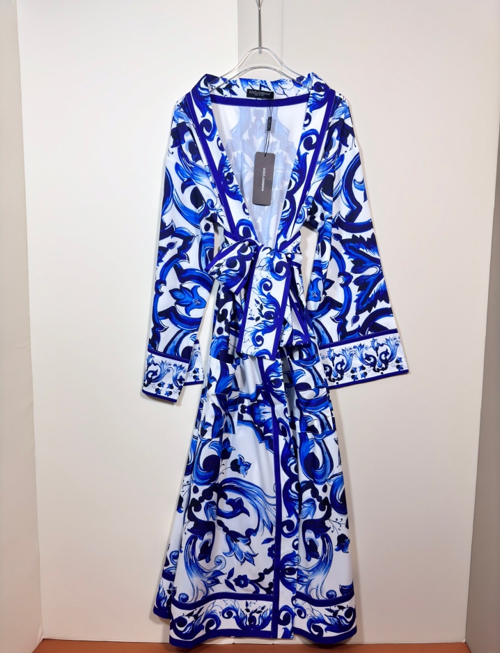 High-End Women’s Clothing: D&G/Dougabana Blue Tan Collection with Long Waist Belt