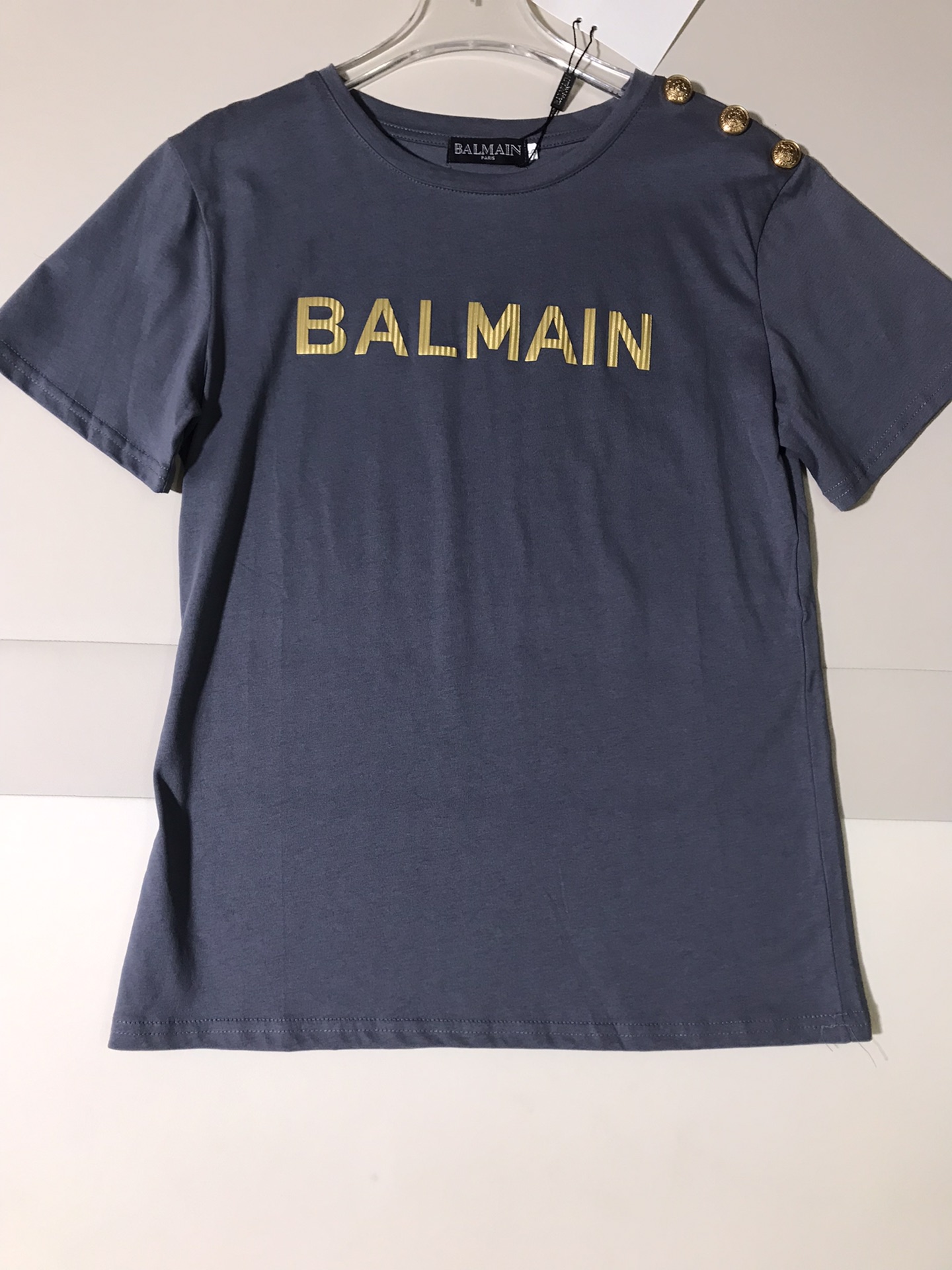 High-end Women’s Clothes: BALMAIN New Products with Hot Gold Logo Printed Button Short-Sleeve T-shirts - 图片 3