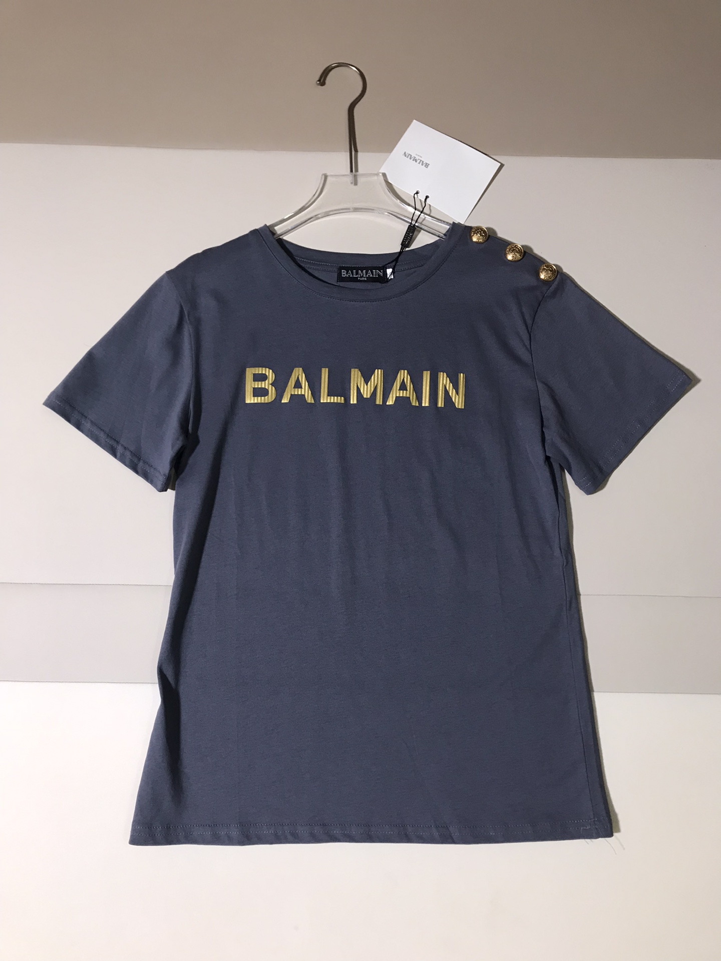 High-end Women’s Clothes: BALMAIN New Products with Hot Gold Logo Printed Button Short-Sleeve T-shirts