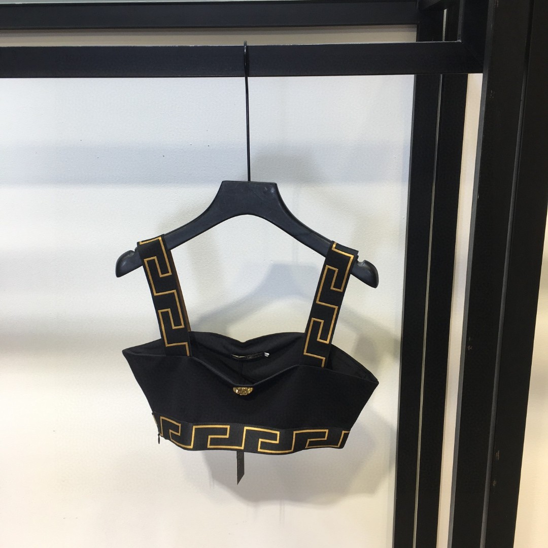 Versace women's Greek key trim Medusa metal buckle camisole and pleated skirt set, sizes S M L XL.-Big cat