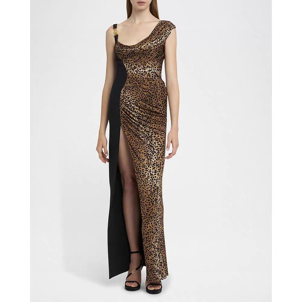 High-Quality Women’s Clothes: Versace/Franch Asymmetrical Dress, Leopard Tweed, Velvet – Sizes SMLXL - 图片 8