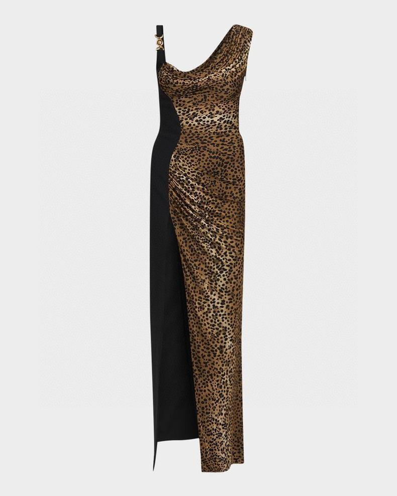 High-Quality Women’s Clothes: Versace/Franch Asymmetrical Dress, Leopard Tweed, Velvet – Sizes SMLXL - 图片 7
