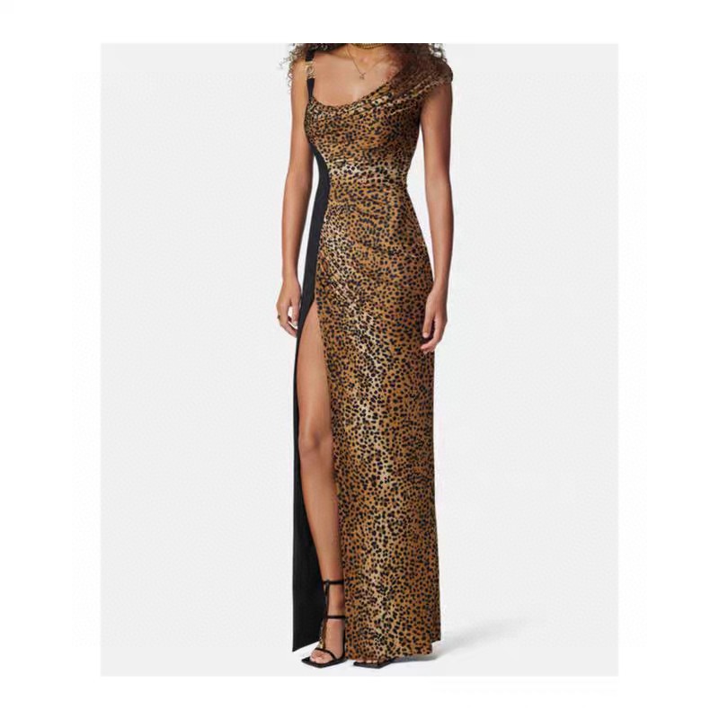 High-Quality Women’s Clothes: Versace/Franch Asymmetrical Dress, Leopard Tweed, Velvet – Sizes SMLXL - 图片 6