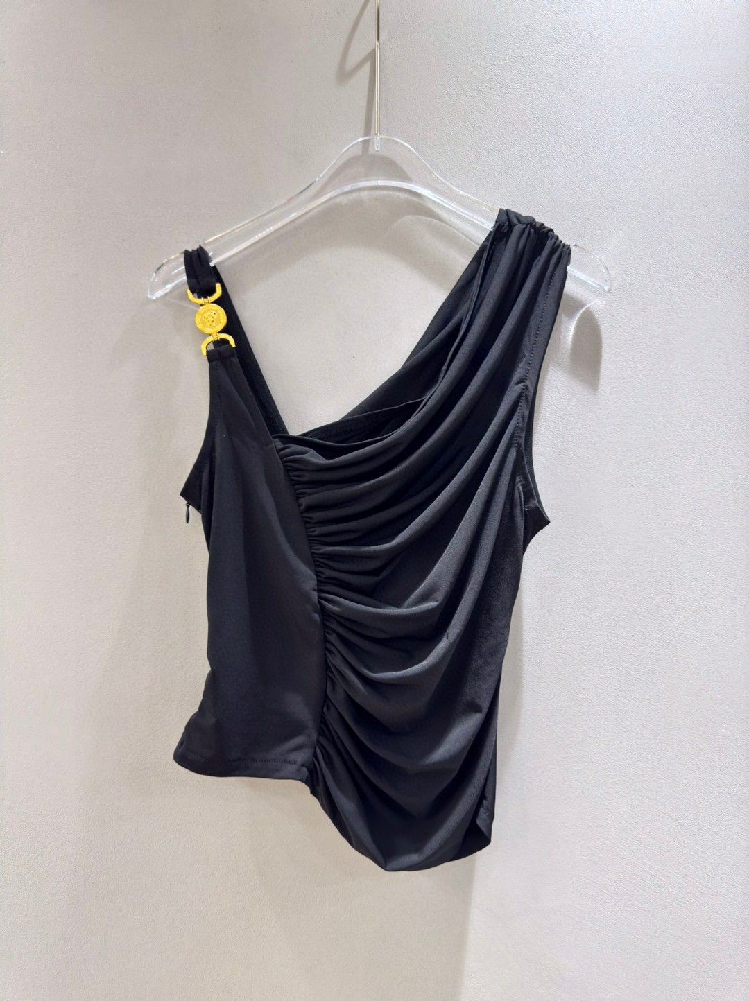 High Quality Women’s Clothes: VERSACE/Van Schul Collection Featuring Asymmetric Plunging Buttons.