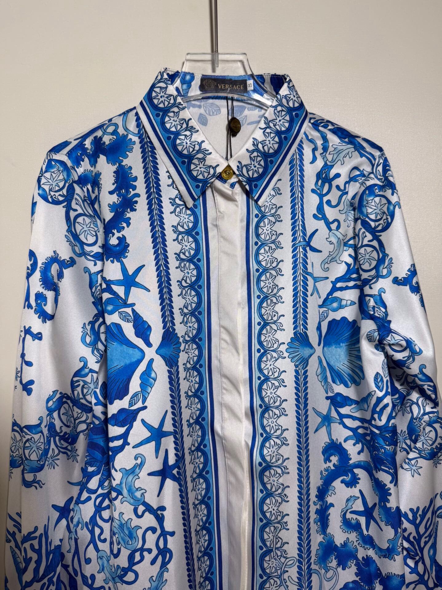 “Versace/Franch Chest Women’s Clothes: Blue Bottom Star, Barlock Seashell, Seastars, Long-Sleeved Shirts SMLXL” - 图片 3
