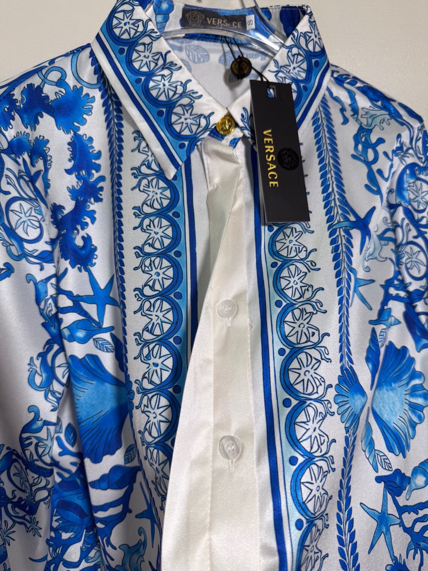 “Versace/Franch Chest Women’s Clothes: Blue Bottom Star, Barlock Seashell, Seastars, Long-Sleeved Shirts SMLXL” - 图片 8