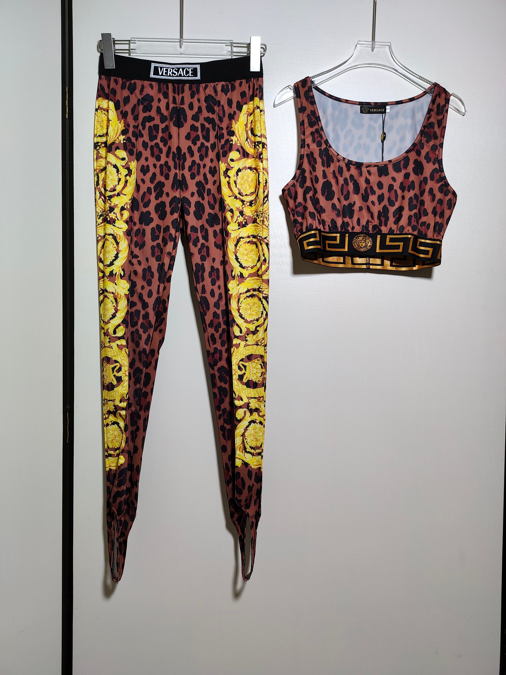 Versace women's leopard print top and leggings set. Sizes S M L XL.-Big cat