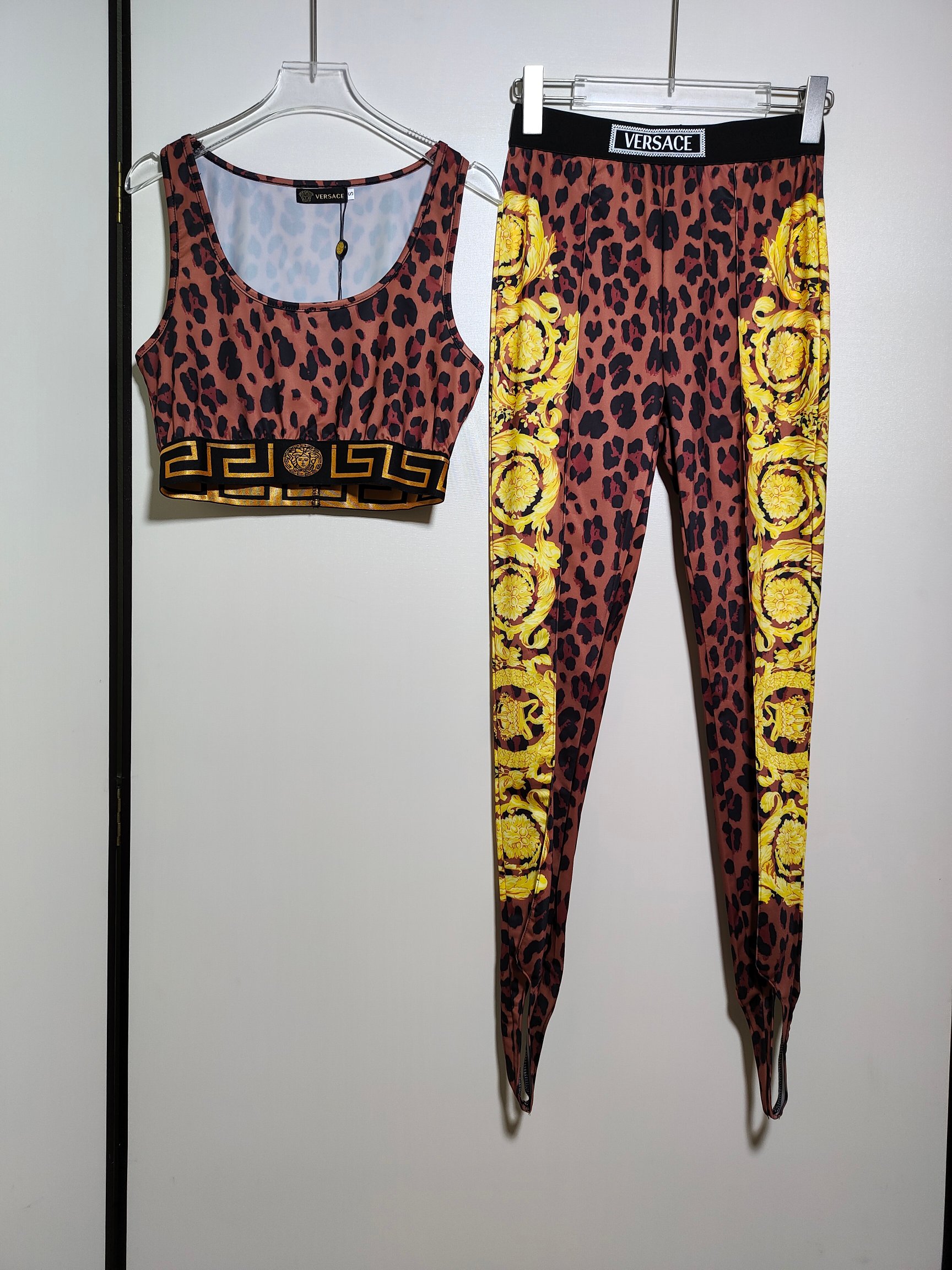 Versace women's leopard print top and leggings set. Sizes S M L XL.-Big cat