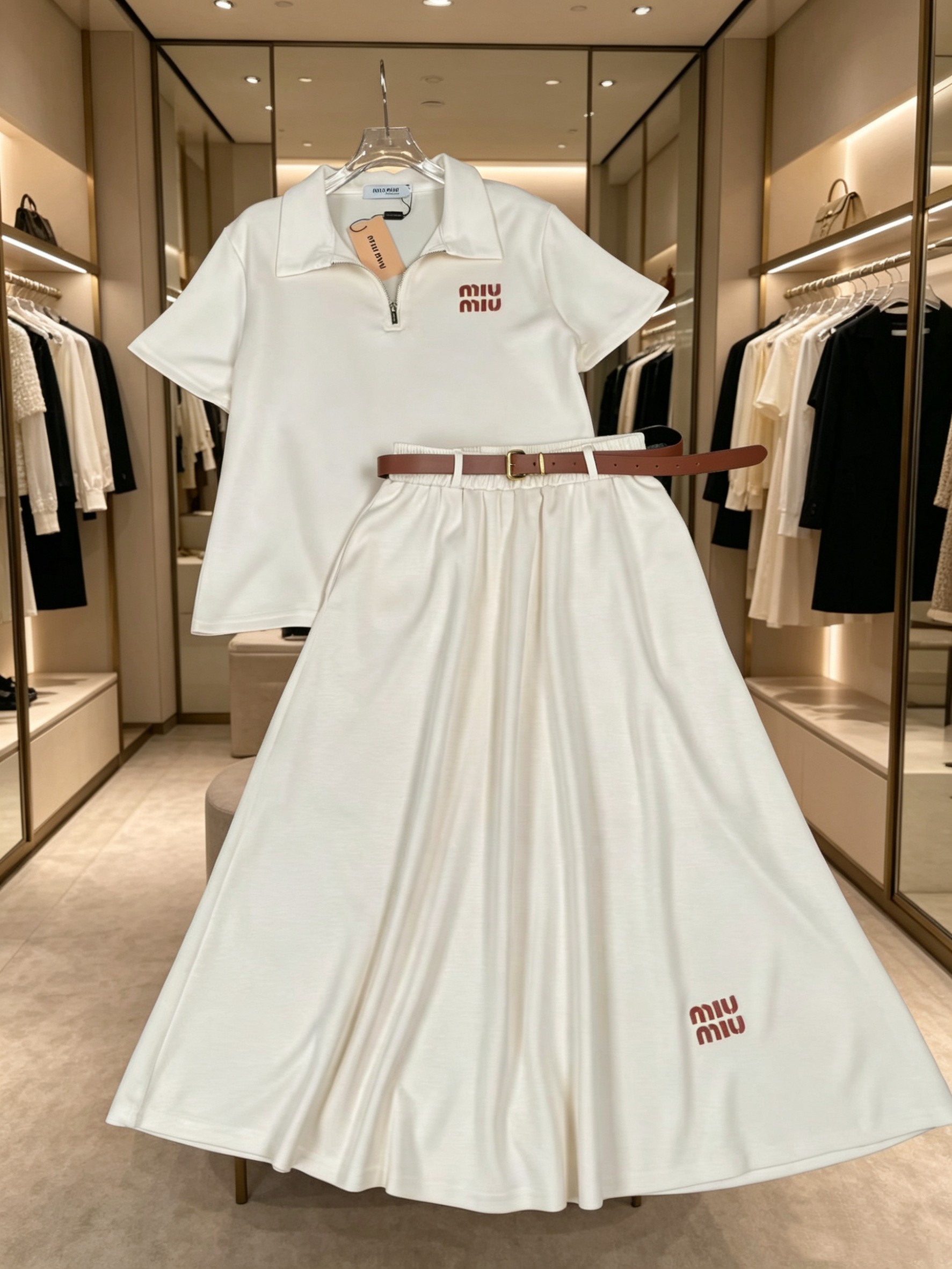 NO:836471,Suit MI*U fashion casual sports suit lapel short-sleeved T-shirt belt skirt suit two-piece set. (with belt). SMLXL,,skirts,T-shirt,tees,t-shirt,19860909套装MI*U时尚休闲运动套装翻领短袖T恤腰带半身裙 套装两件套.(配腰带). SMLXL,,skirts,T-shirt,tees，t-shirt,,Women's clothing