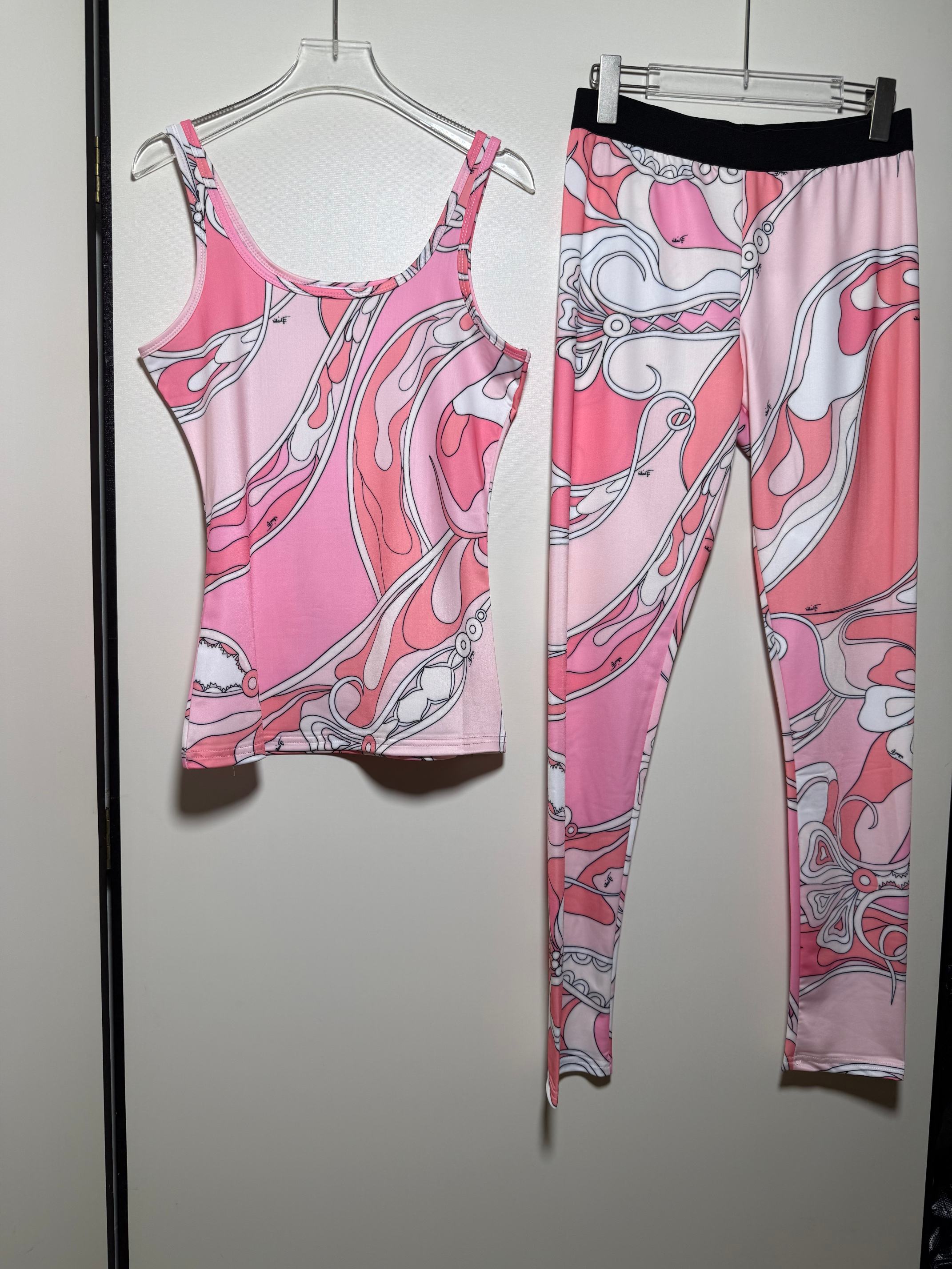 NO:822950,Popular suit series, women's pink geometric swirl printed elastic slimming vest printed elastic leggings small leg pants two-piece yoga sports suit. SMLXL, women's clothing,19860909套装爆款系列 女士粉色几何漩涡印花弹力修身显瘦背心印花弹力紧身裤小脚裤 瑜伽运动套装两件套.SMLXL,女装,,Women's clothing