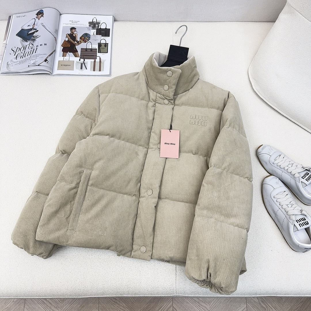 MiuMiu mirror quality
 Clothing Down Jacket White Printing Corduroy Goose Down Fall/Winter Collection