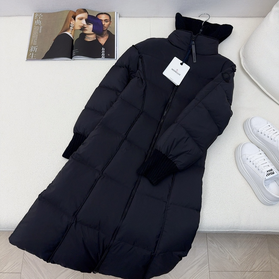 MC 25Ss———秋冬最新款针织拼接大翻领伞状长款羽绒服外套 🖤 针织翻领修身收腰伞状版型  显瘦不挑