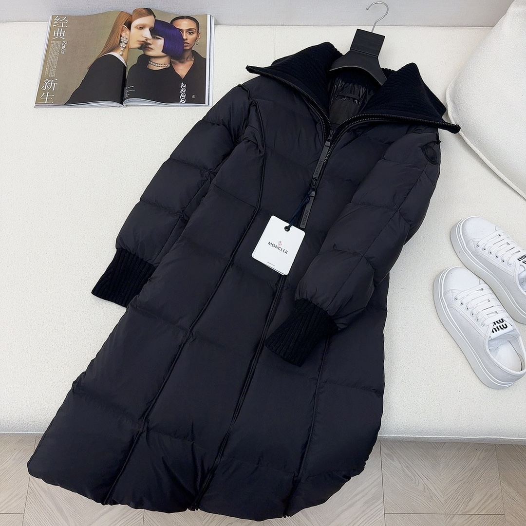 MC 25Ss———秋冬最新款针织拼接大翻领伞状长款羽绒服外套 🖤 针织翻领修身收腰伞状版型  显瘦不挑