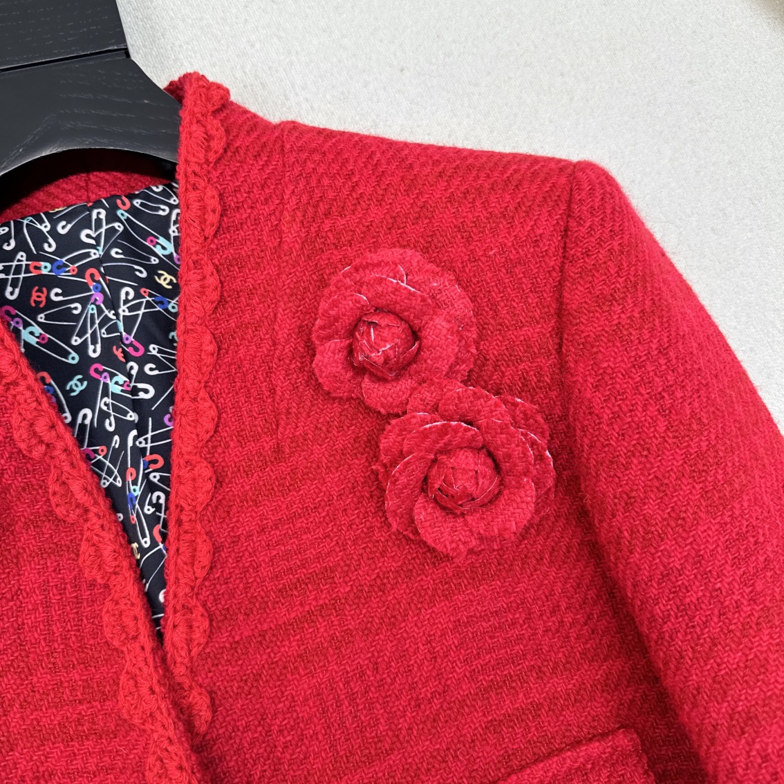 Elegant Tweed Jacket with Camellia Decor - Chanel Style, Designer Knitwear 5 i1731862765 3203 0