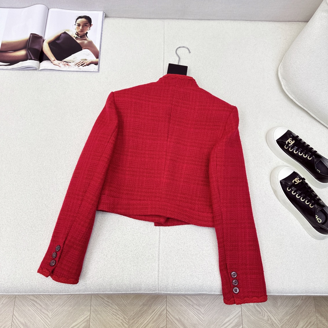 Elegant Tweed Jacket with Camellia Decor - Chanel Style, Designer Knitwear 10 i1731862766 6003 5