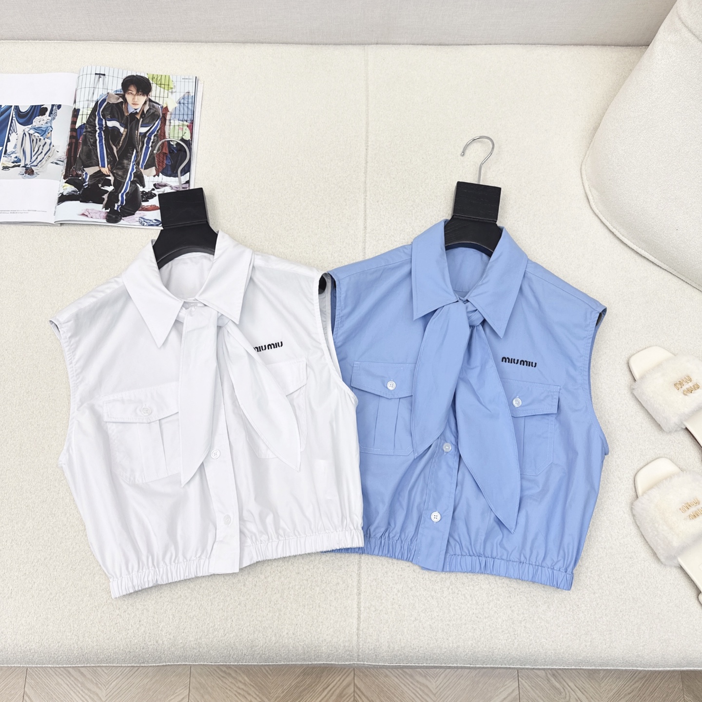 特价🉐️❗️现货齐码❗️不退不换❗️减龄缪系穿搭 Miu 25Ss————春夏最新款领结背心衬衫🩵时髦尖