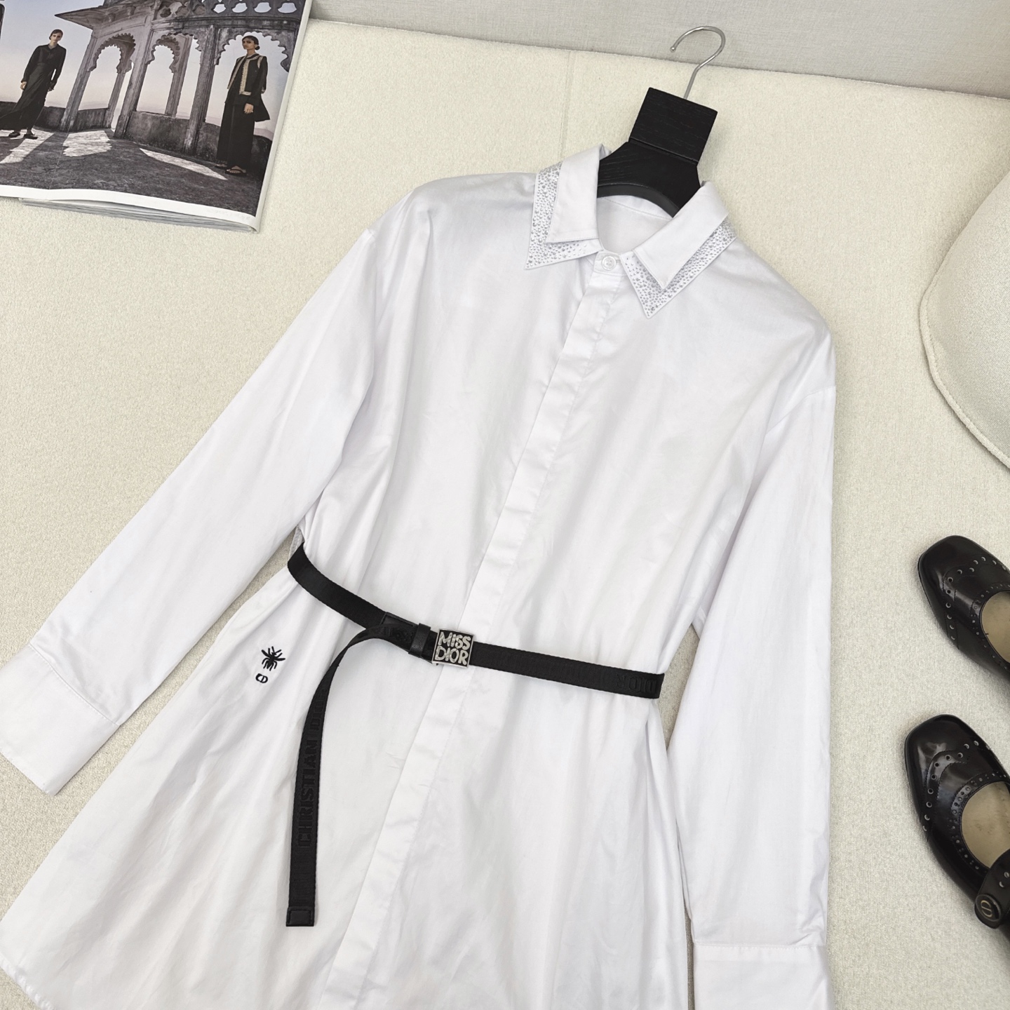 Dior 25SS Classic White Shirt Dress with Rhinestone Collar and Belt 3 i1742012863663 417 0 1