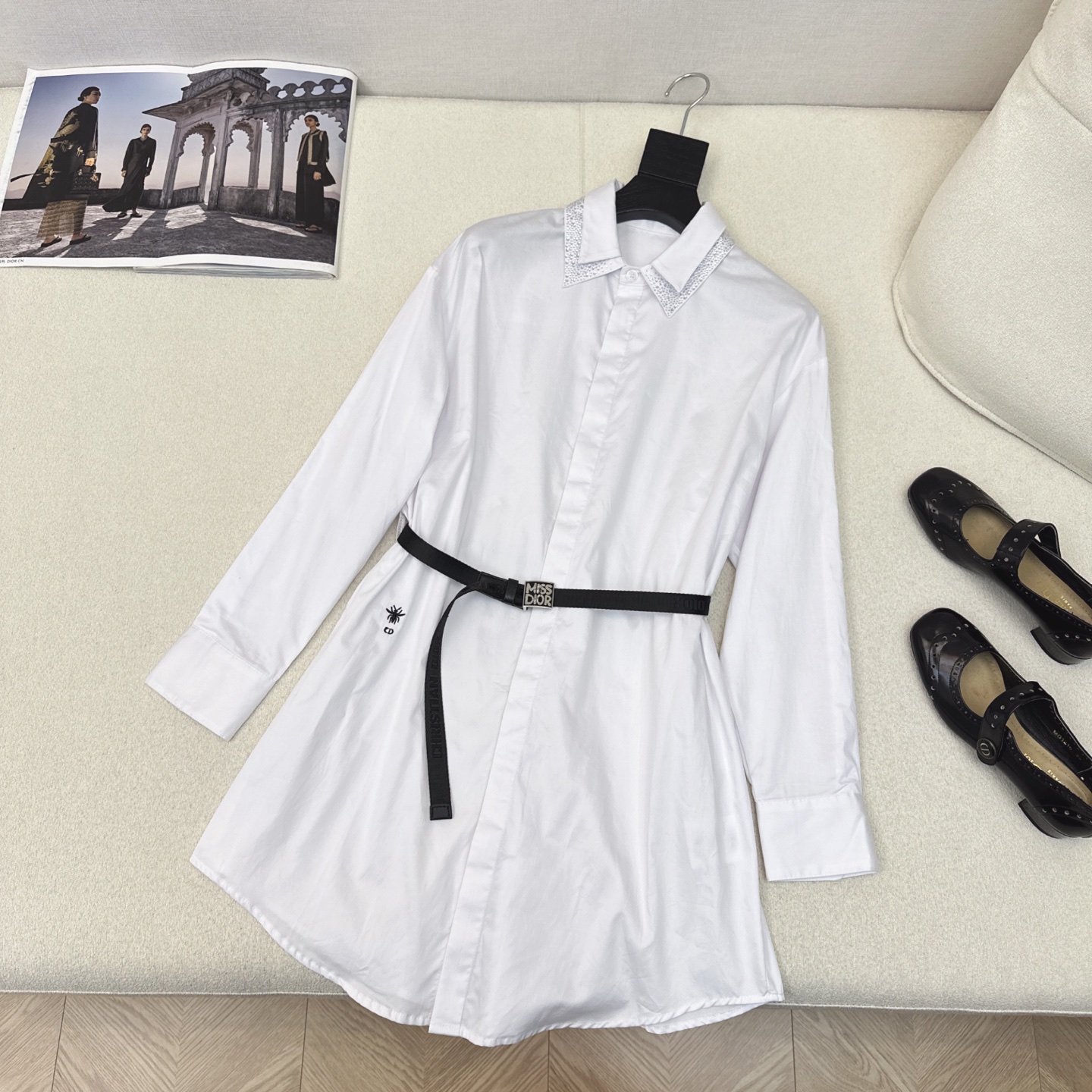 Dior 25SS Classic White Shirt Dress with Rhinestone Collar and Belt 2 i1742012864570 8239 0 0