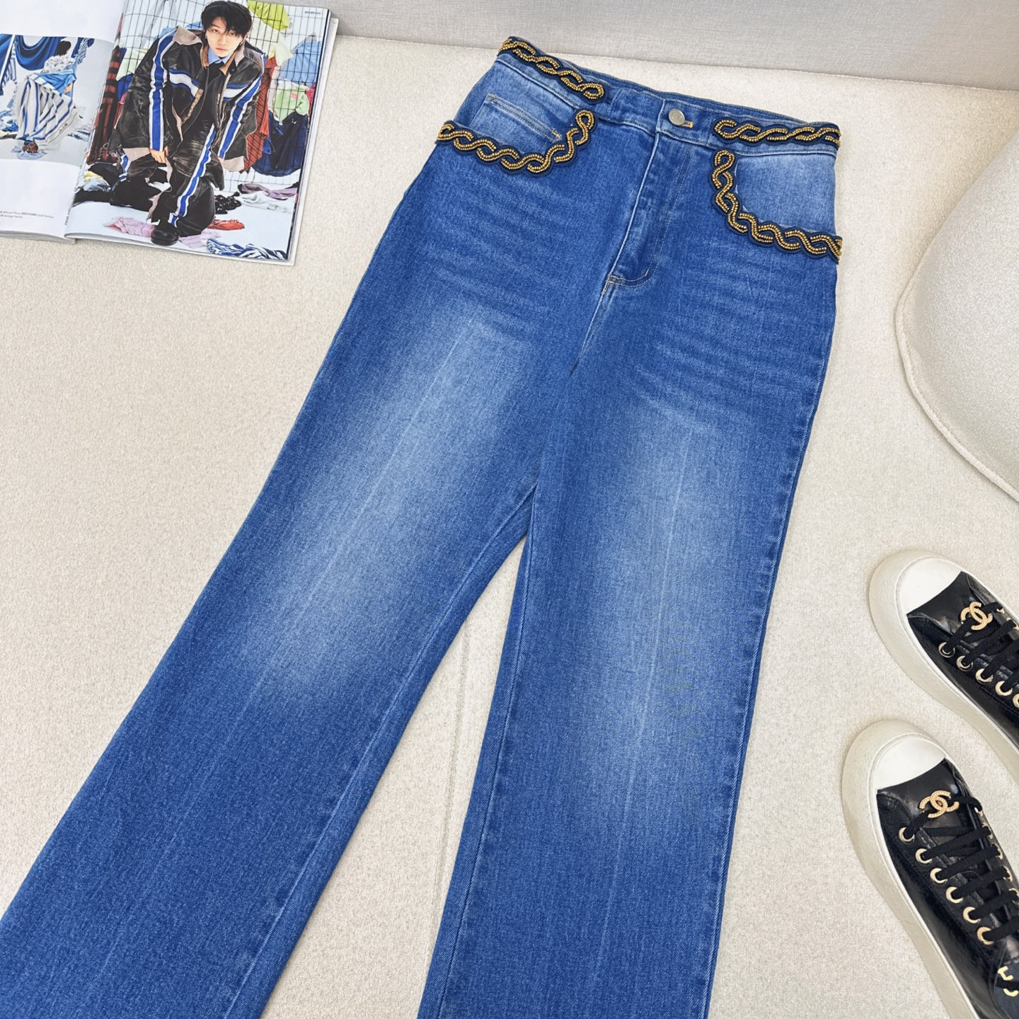 VLTN 25Ss Women's High-Waisted Straight Leg Jeans with Bead Embellishments 3 i1742097212099 7477 0 1
