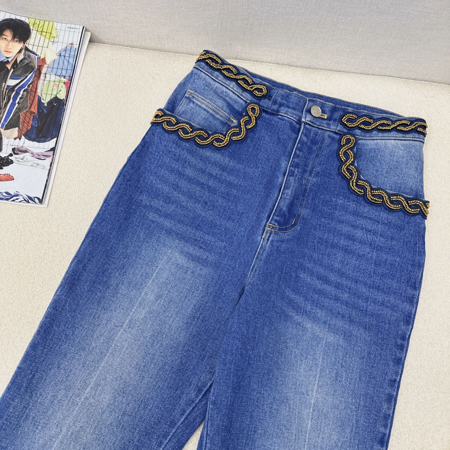 VLTN 25Ss Women's High-Waisted Straight Leg Jeans with Bead Embellishments 4 i1742097212126 8237 0 2