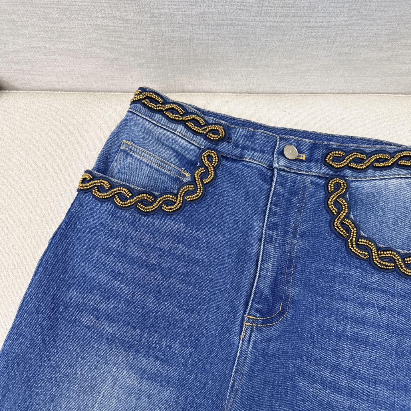 VLTN 25Ss Women's High-Waisted Straight Leg Jeans with Bead Embellishments 5 i1742097212129 9302 0 3