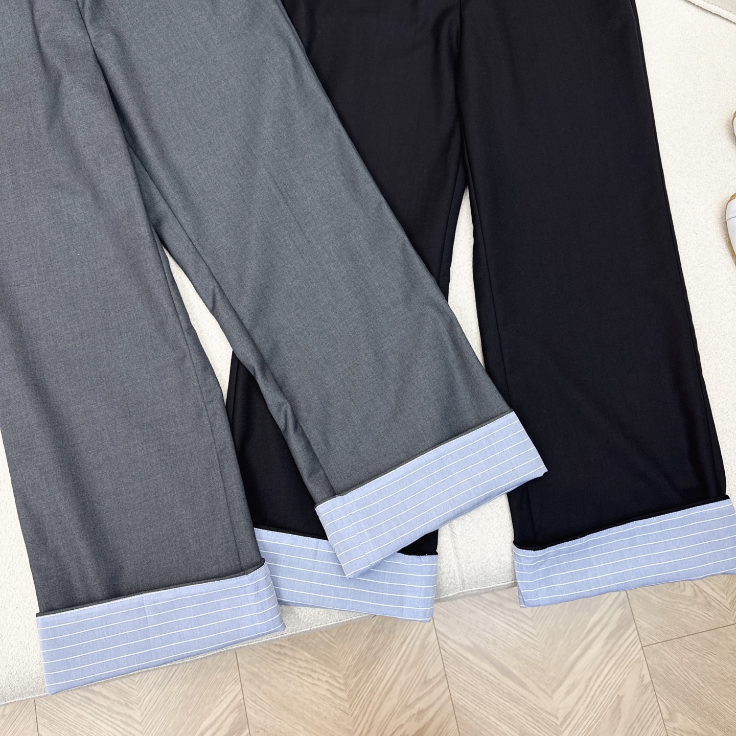 Miu Miu Inspired Two-Tone Straight Leg Trousers with Embroidered Logo 6 i1745043403034 1729 0 4