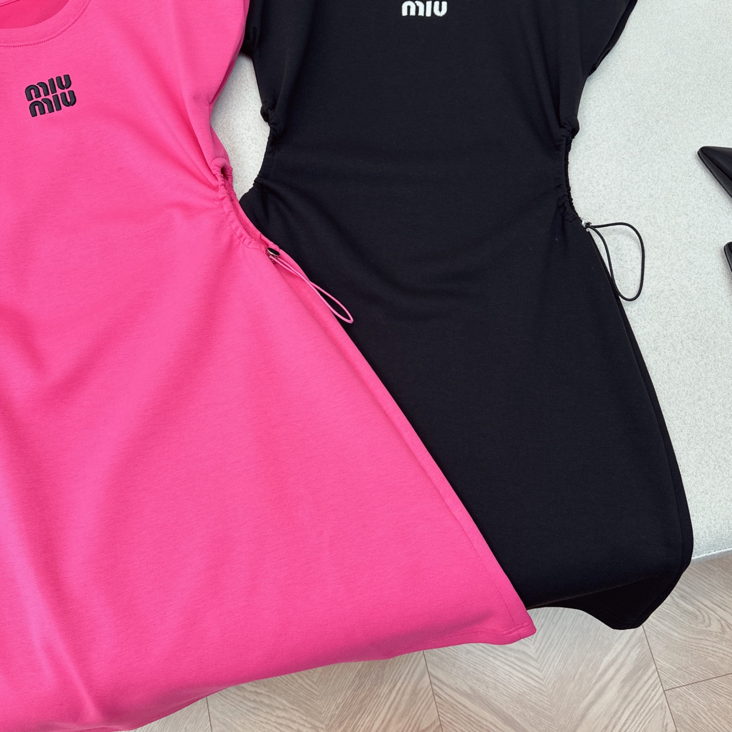 Miu Miu 25SS Logo Print Shirred Mini Dress - Effortless Chic, S-XL Available 6 i1745468624801 1132 0 4