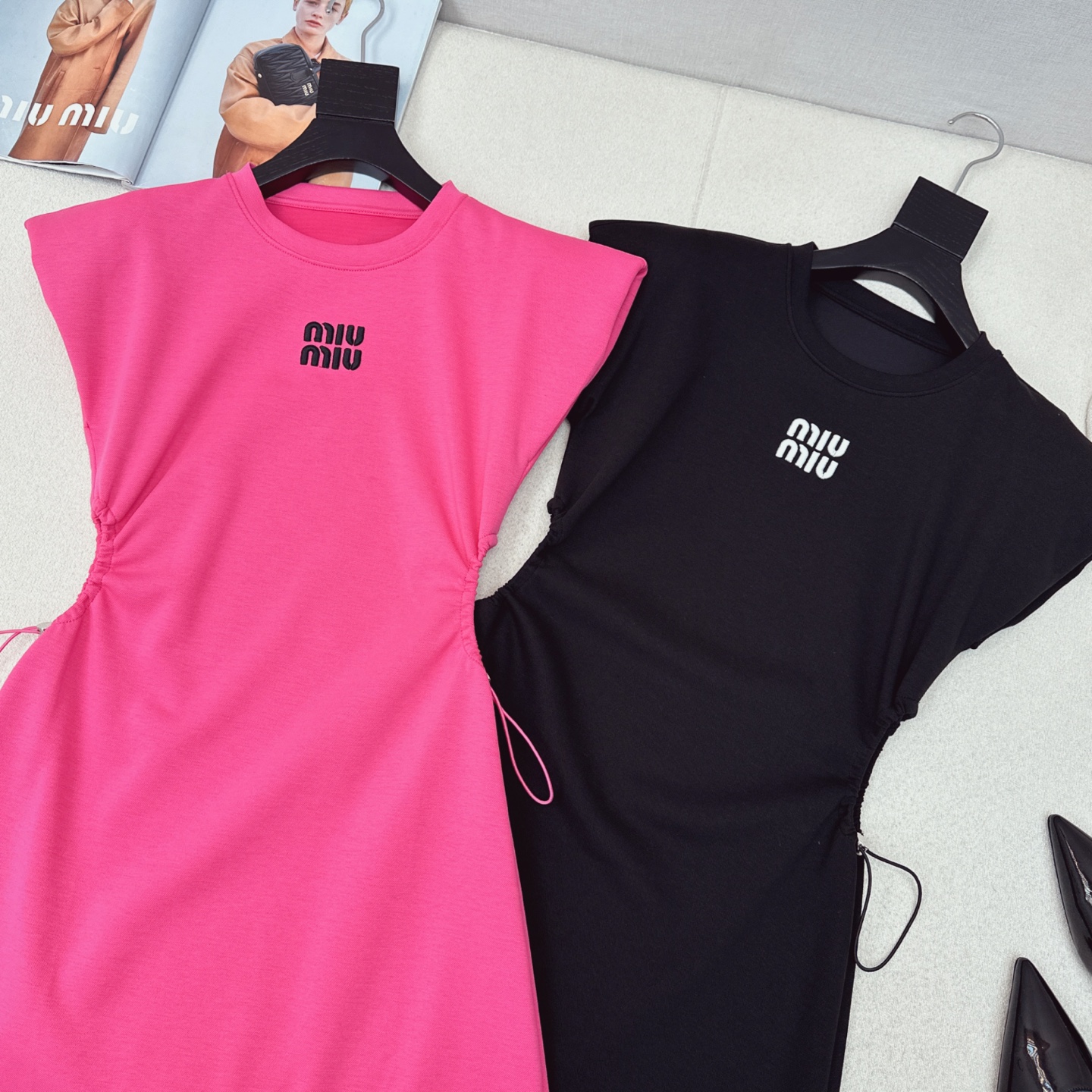 Miu Miu 25SS Logo Print Shirred Mini Dress - Effortless Chic, S-XL Available 3 i1745468624801 9855 0 1
