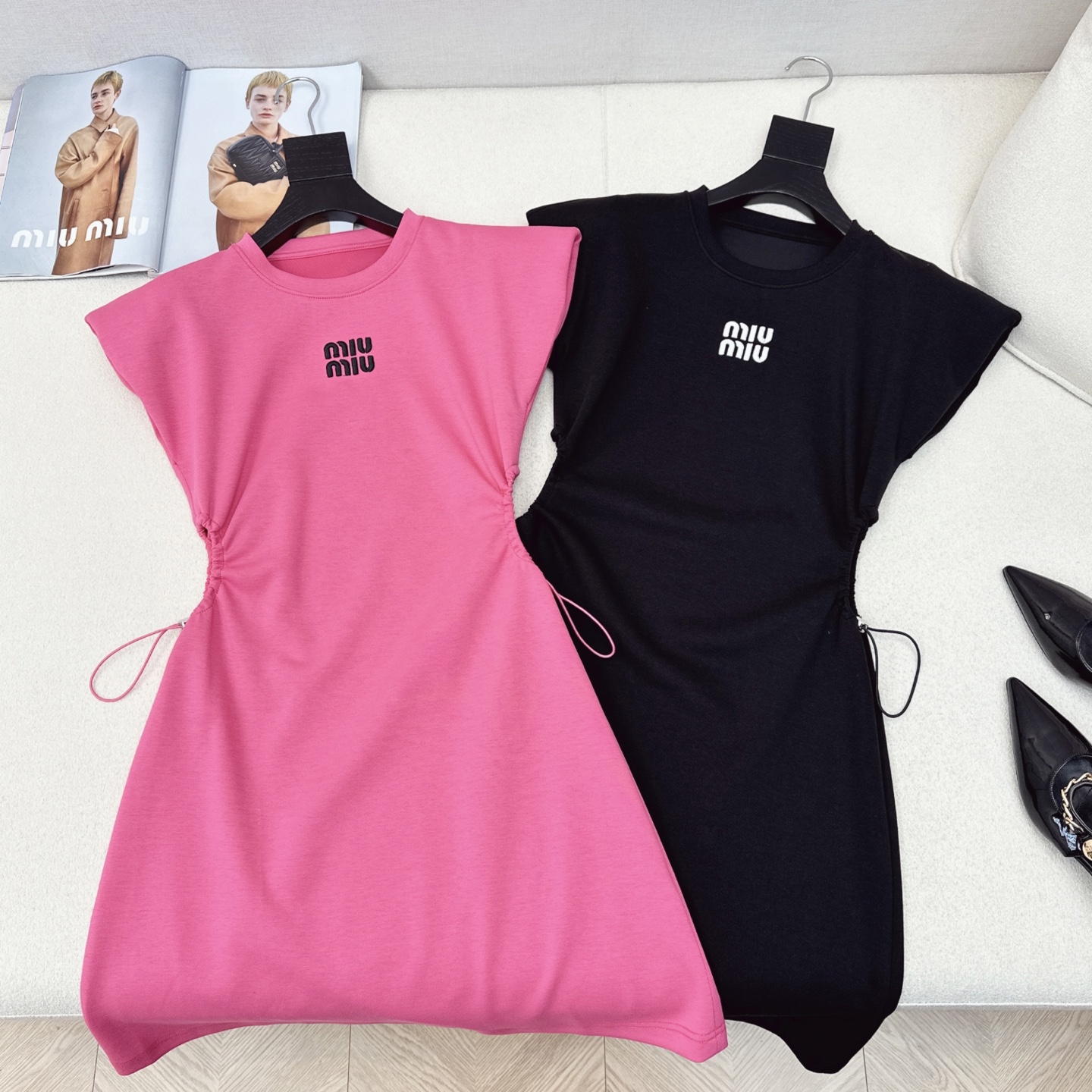 Miu Miu 25SS Logo Print Shirred Mini Dress - Effortless Chic, S-XL Available 2 i1745468627968 1647 0 0