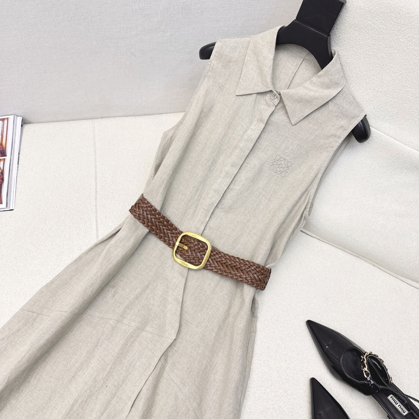 Linen Sleeveless Maxi Dress with Woven Belt, Bohemian Style, Women's Summer Dress 5 i1746848684588 8331 0 3