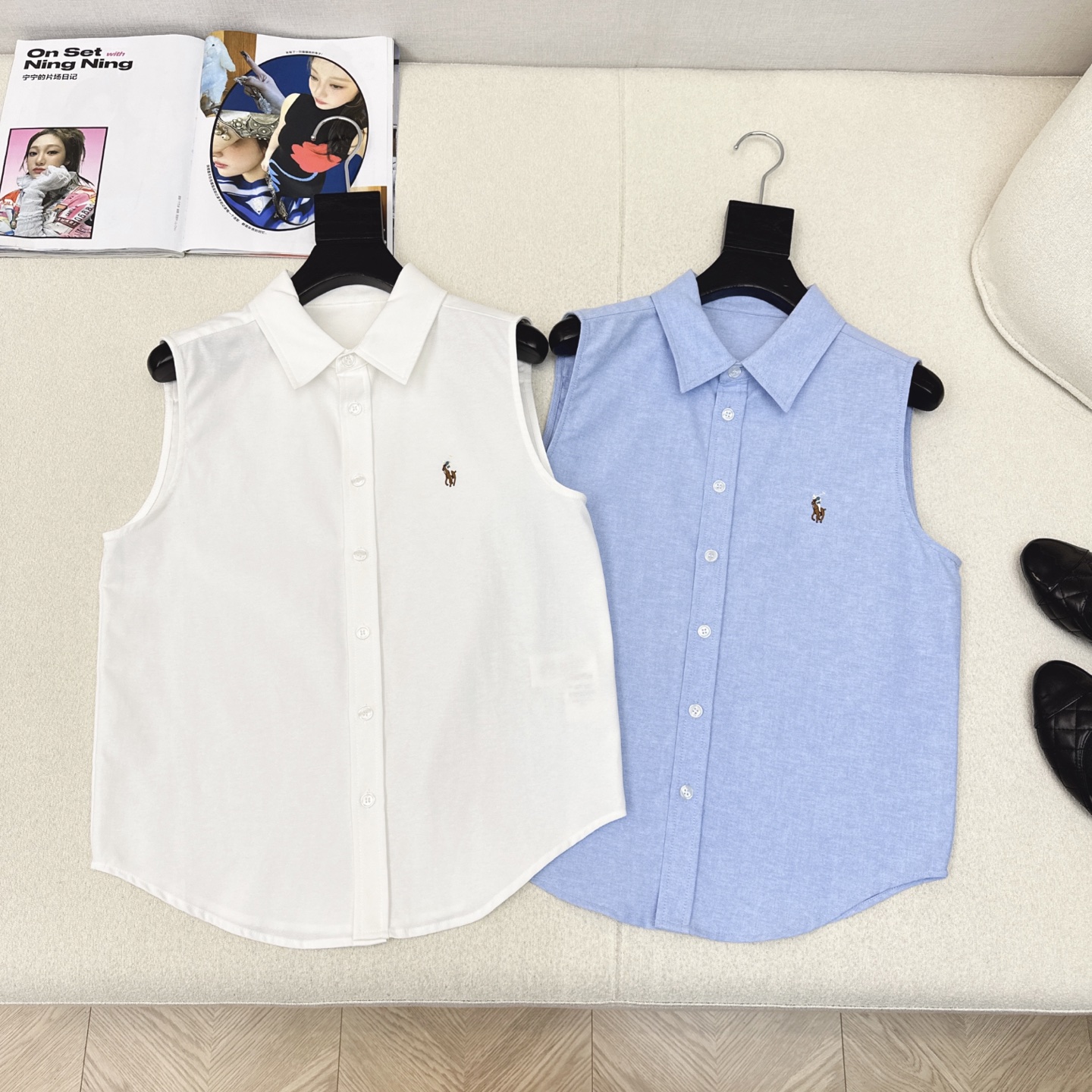 “RL 25Ss: First-Class Female Suit with Pony Emblem Embroidery and Cotton Oxford Fabric”