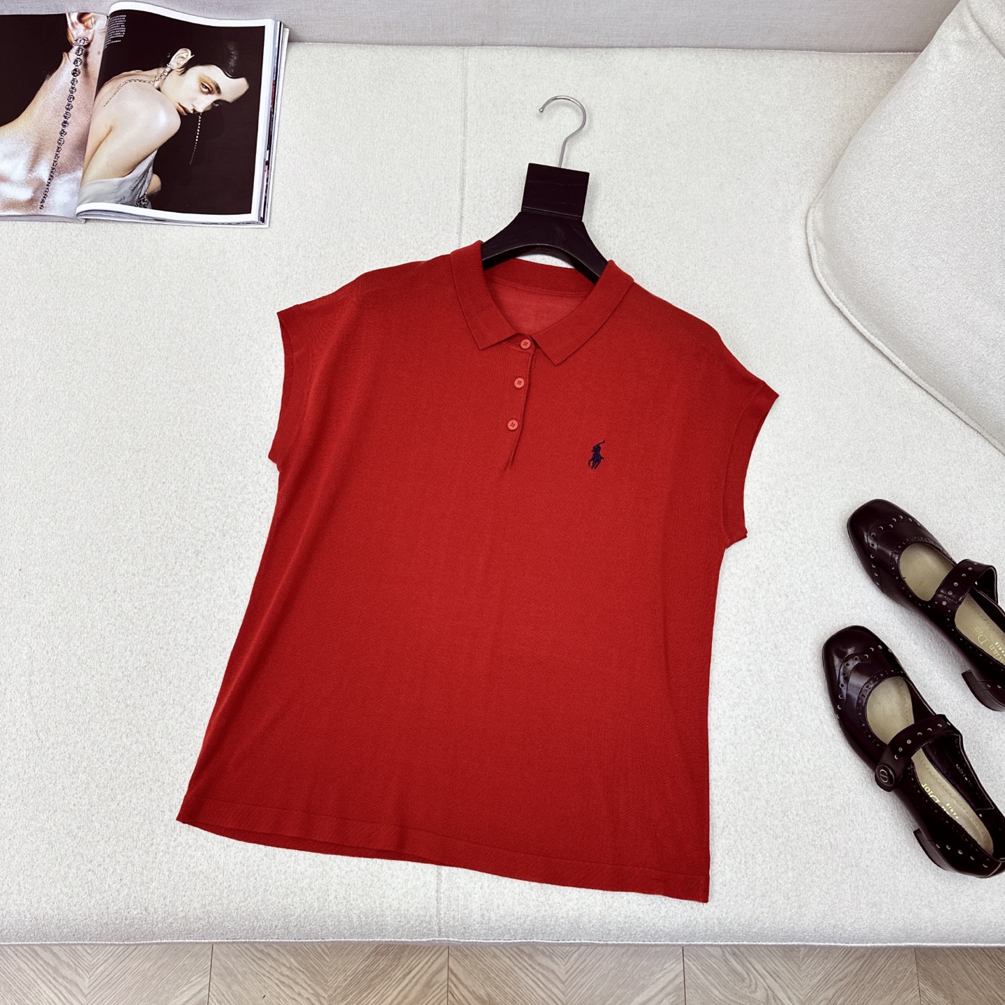 Relaxed Fit Knit Polo Shirt with Embroidered Logo, Casual Chic Spring Top 5 i1748404616552 6575 0 3