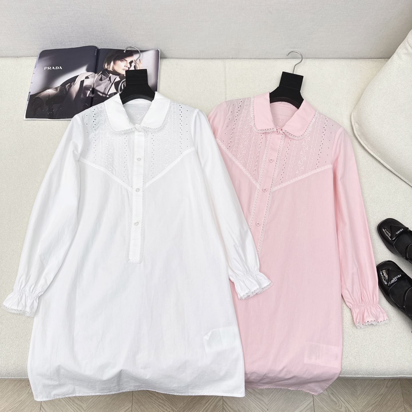 特价🉐️❗️现货齐码❗️不退不换❗️PD 25Ss————春夏最新款原单品质南法风情蕾丝花边长袖衬衫式连