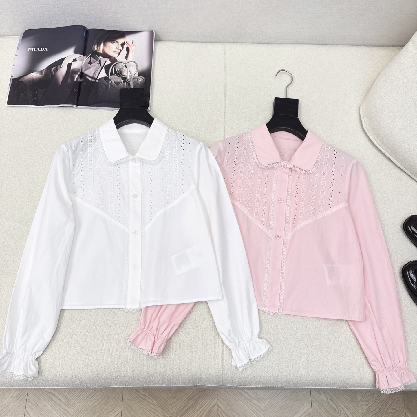 特价🉐️❗️现货齐码❗️不退不换❗️PD 25Ss———春夏最新款南法风情蕾丝花边长袖衬衫🤍定位花卉镂空