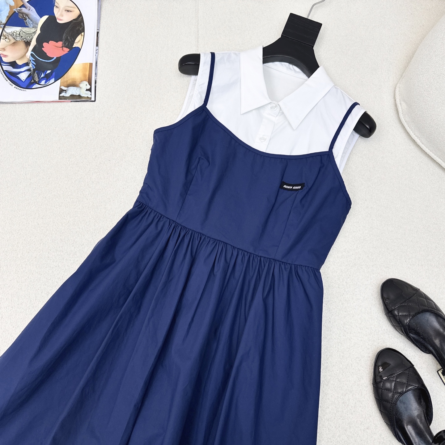 特价🉐️❗️现货齐码❗️不退不换❗️减龄缪式穿搭 Miu 25Ss————春夏最新款假两件设计衬式吊带连