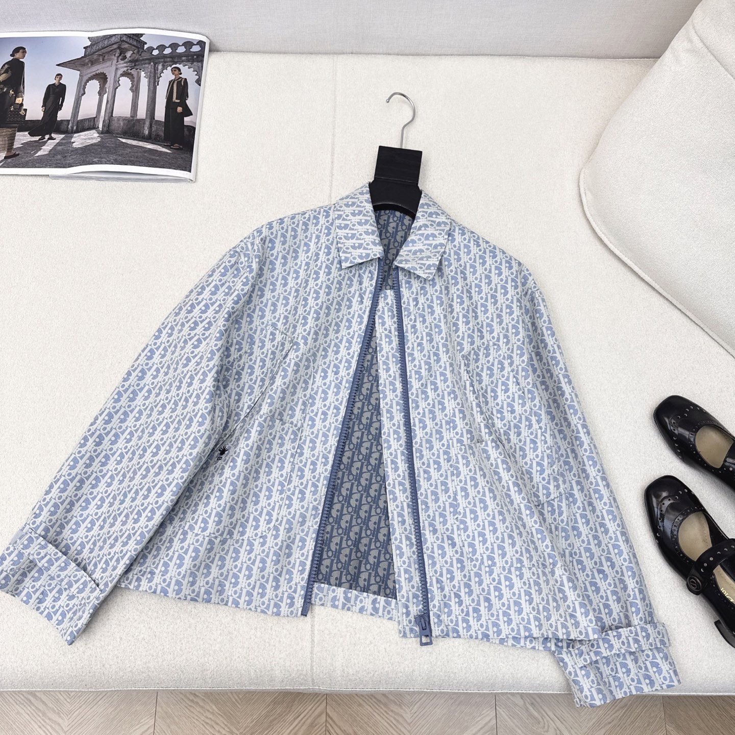 CD 25Ss————春夏最新款MissD 蓝白系列经典老花翻领夹克外套🩵进口科技塔夫绸 Oblique