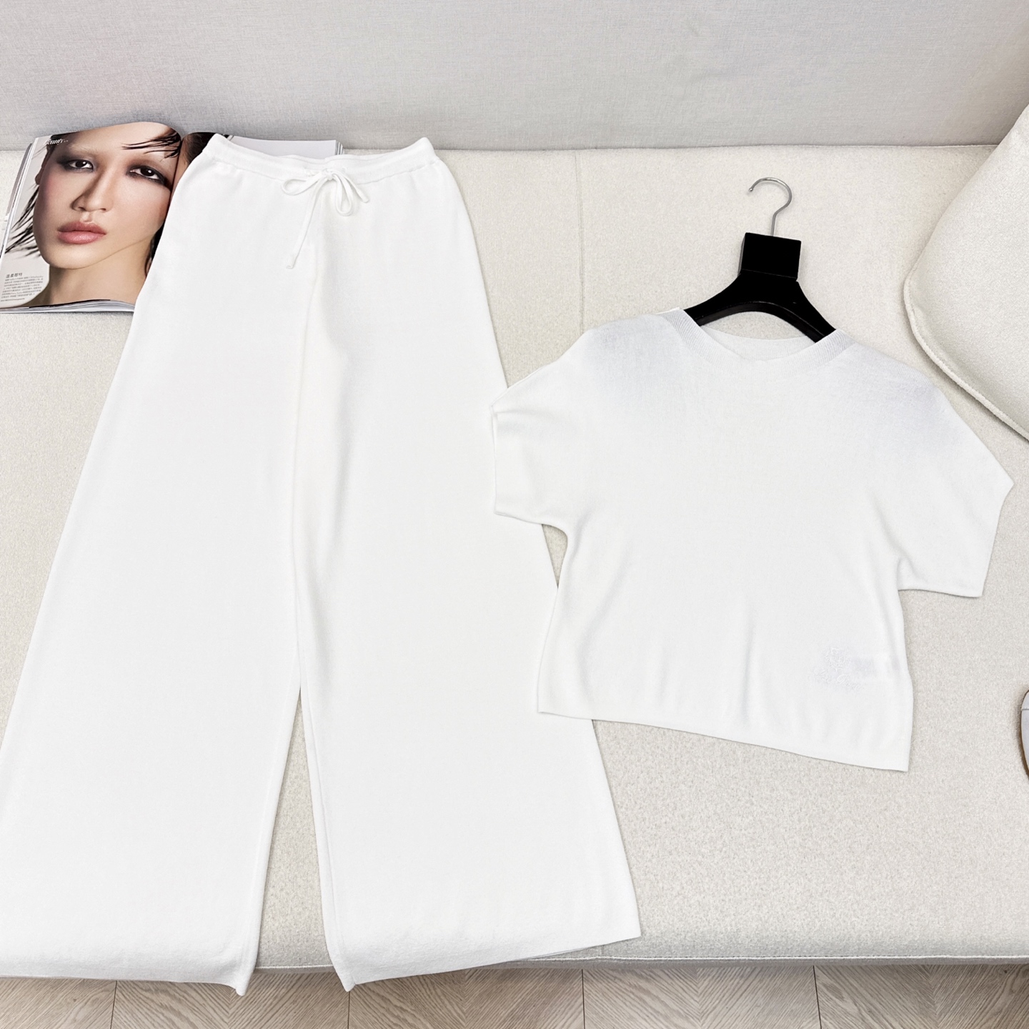 Elegant Women's Knit Set: Short Sleeve Top & Straight Leg Pants - High Waist 8 i1750478236230 6080 0 6