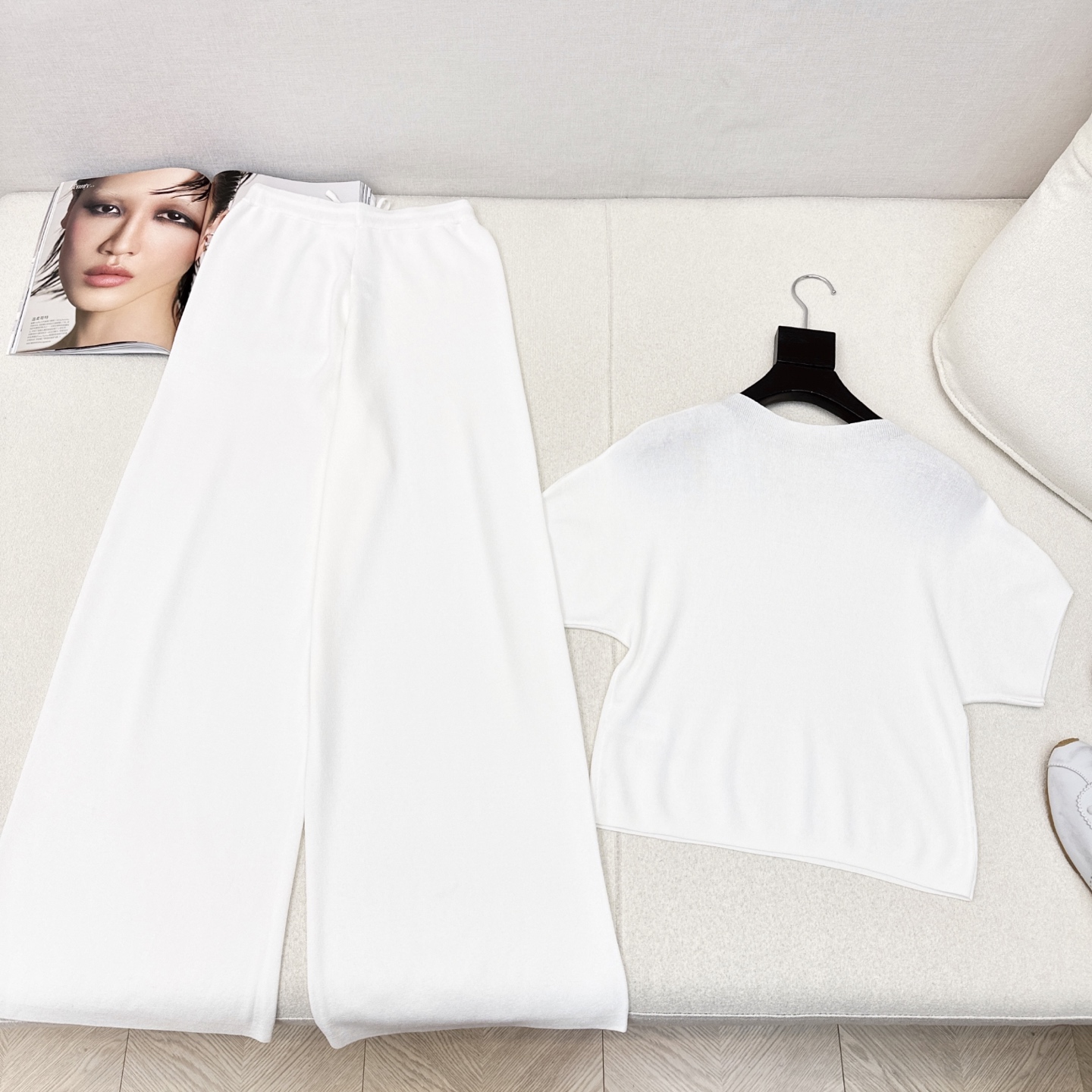 Elegant Women's Knit Set: Short Sleeve Top & Straight Leg Pants - High Waist 9 i1750478237691 2621 0 7