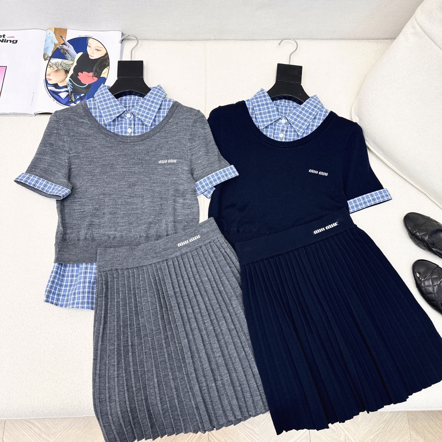 特价🉐️一套❗️现货齐码❗️不退不换❗️独家款 Miu 25Ss————早秋最新款减龄针织套装🩵减龄假两